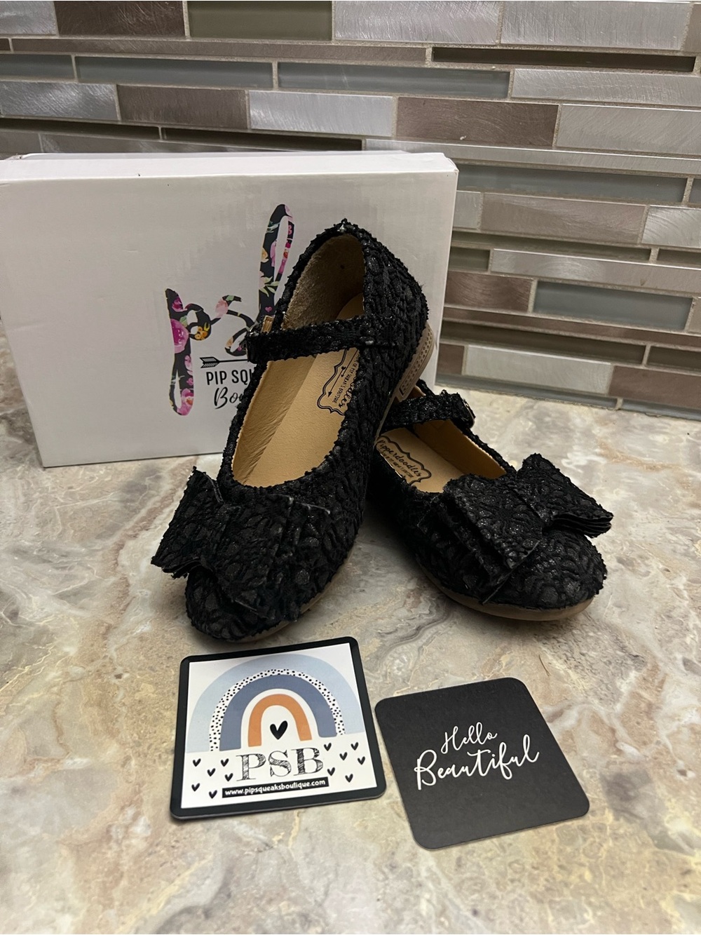 Girls Black Lace Mary Jane Shoes with Bow